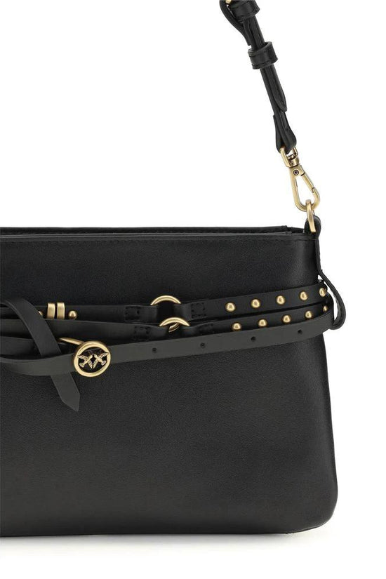PINKO Schwarze Bos Taurus Kalbsleder Schultertasche by PINKO