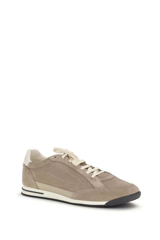 Brunello Cucinelli Beige Calf Leather Bos Taurus Low Top Sneakers by Brunello Cucinelli