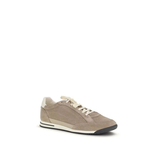 Brunello Cucinelli Beige Calf Leather Bos Taurus Low Top Sneakers by Brunello Cucinelli