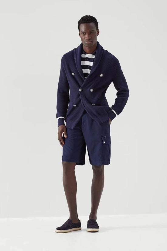Brunello Cucinelli Marineblaue Baumwollstrickjacke by Brunello Cucinelli
