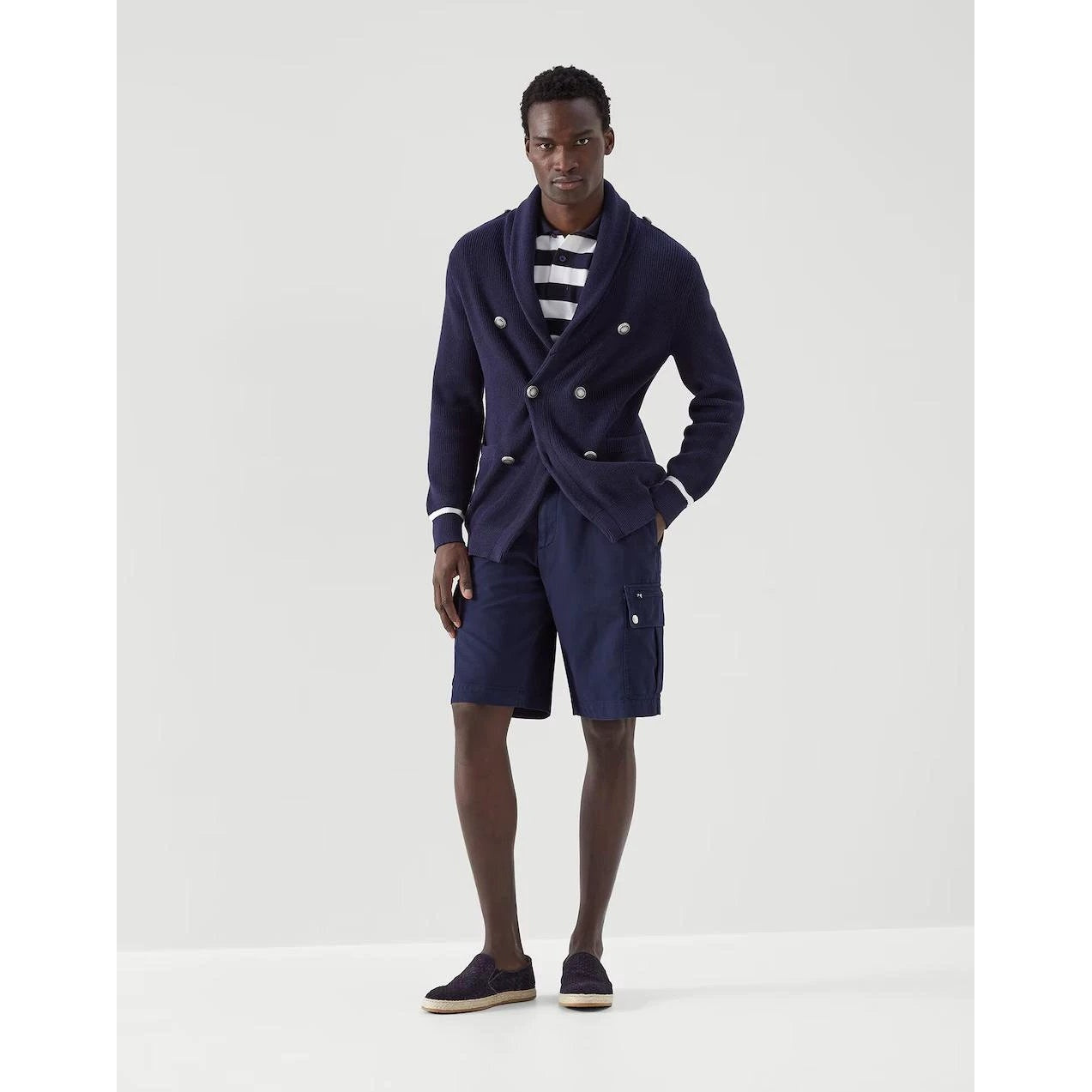 Brunello Cucinelli Marineblaue Baumwollstrickjacke by Brunello Cucinelli
