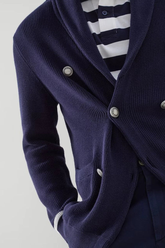 Brunello Cucinelli Marineblaue Baumwollstrickjacke by Brunello Cucinelli