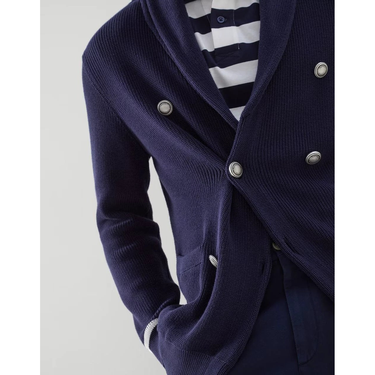 Brunello Cucinelli Marineblaue Baumwollstrickjacke by Brunello Cucinelli