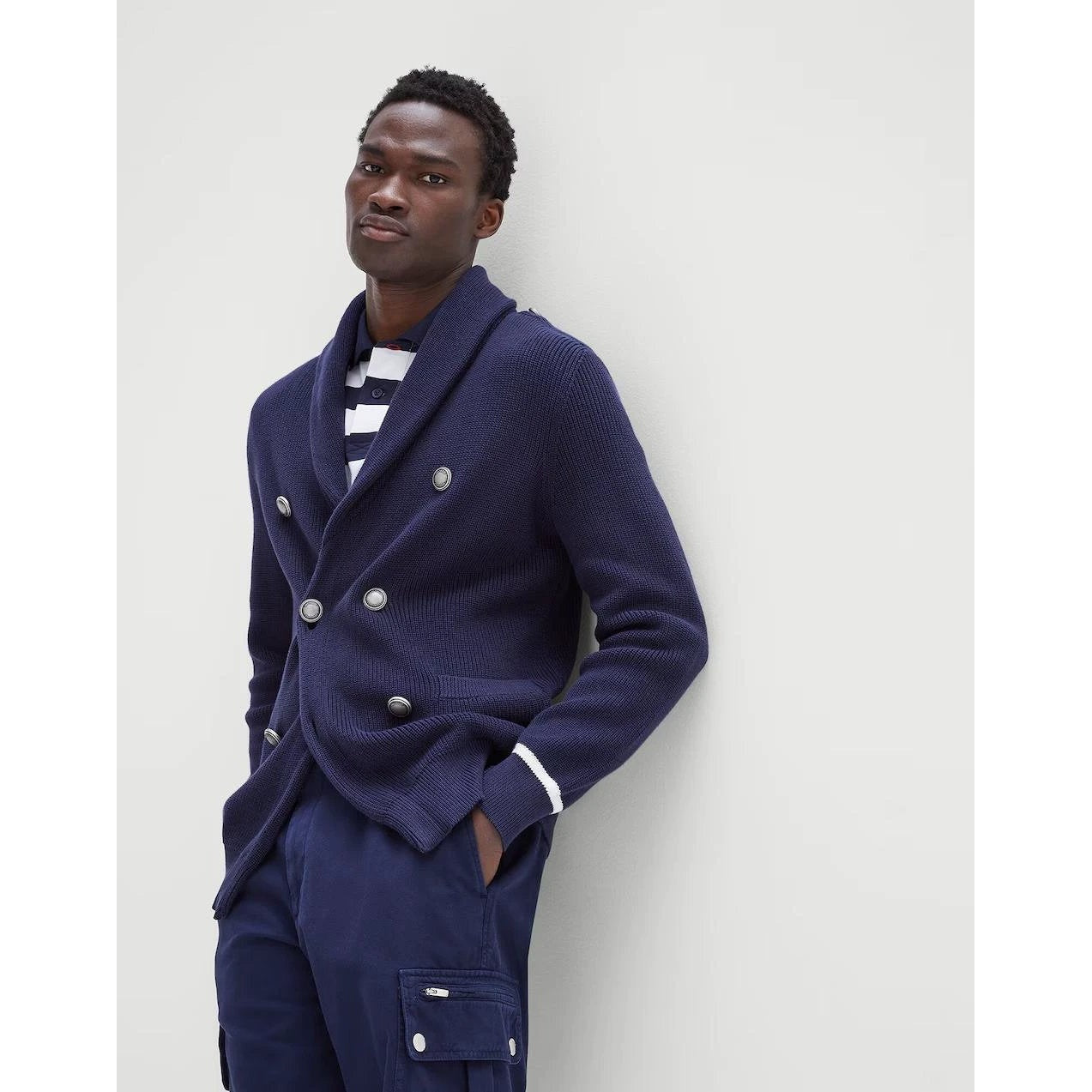 Brunello Cucinelli Marineblaue Baumwollstrickjacke by Brunello Cucinelli