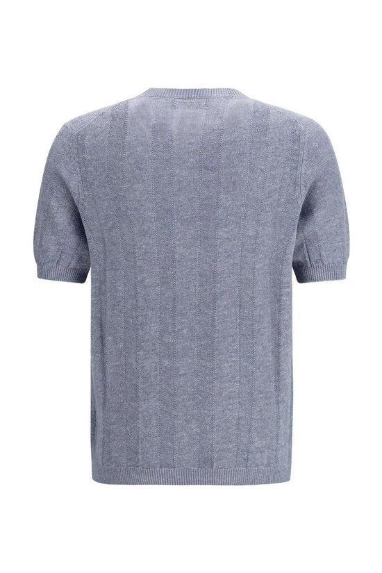 Brunello Cucinelli Blaues Leinen-T-Shirt by Brunello Cucinelli
