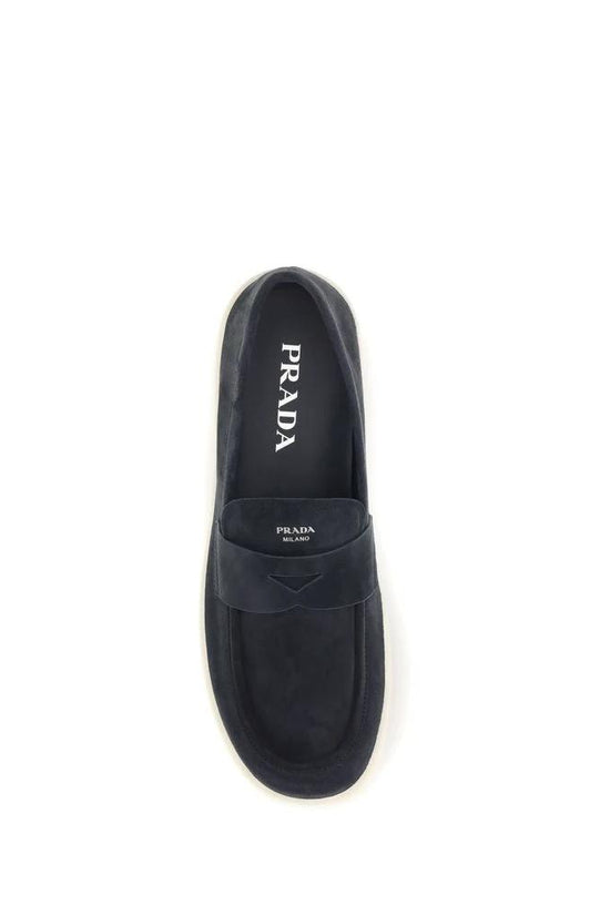 Prada Blaue Kalbsleder Bos Taurus Slipper-Loafer by Prada