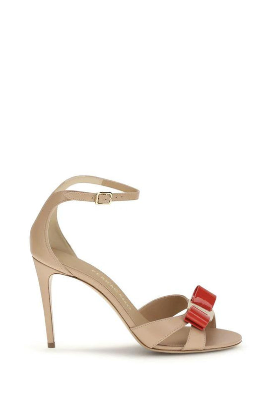 Ferragamo Beige Calf Leather Bos Taurus Stiletto Heel Sandals by Ferragamo