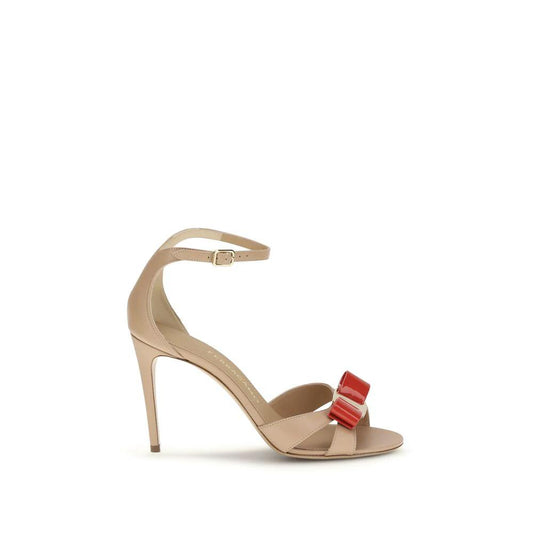 Ferragamo Beige Calf Leather Bos Taurus Stiletto Heel Sandals by Ferragamo