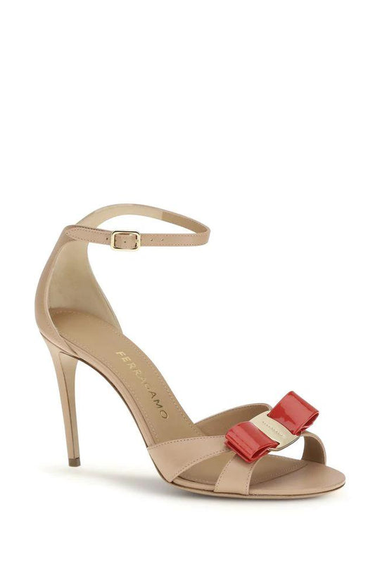 Ferragamo Beige Calf Leather Bos Taurus Stiletto Heel Sandals by Ferragamo
