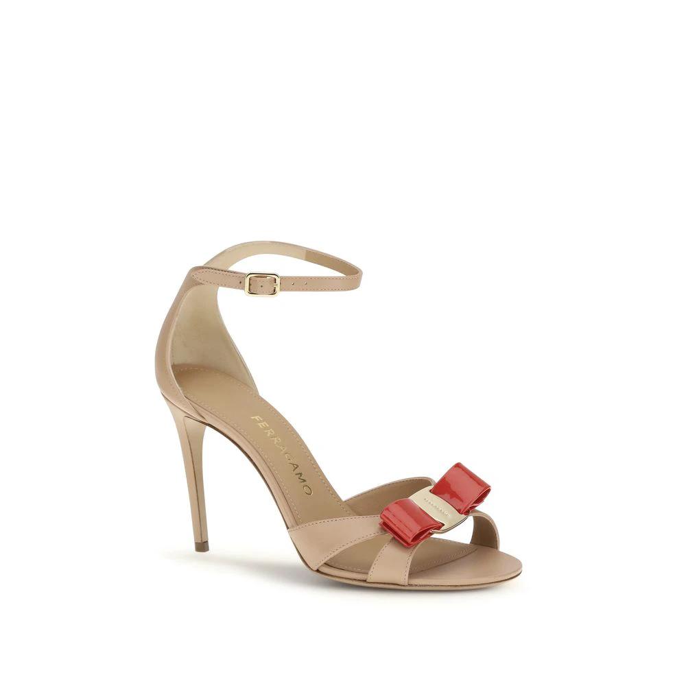 Ferragamo Beige Calf Leather Bos Taurus Stiletto Heel Sandals by Ferragamo