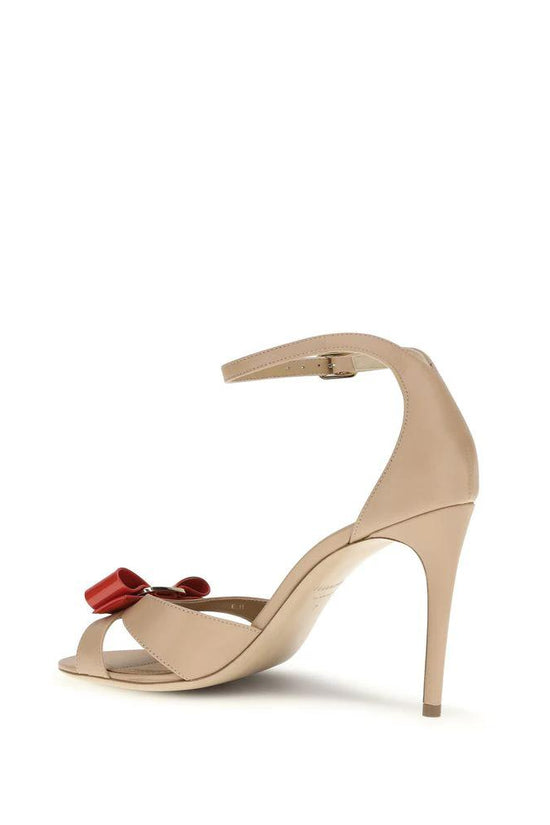 Ferragamo Beige Calf Leather Bos Taurus Stiletto Heel Sandals by Ferragamo