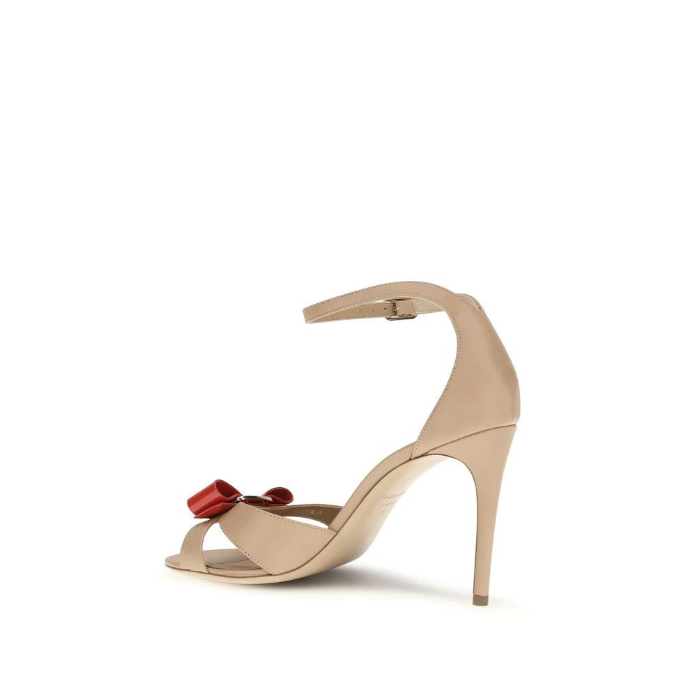 Ferragamo Beige Calf Leather Bos Taurus Stiletto Heel Sandals by Ferragamo