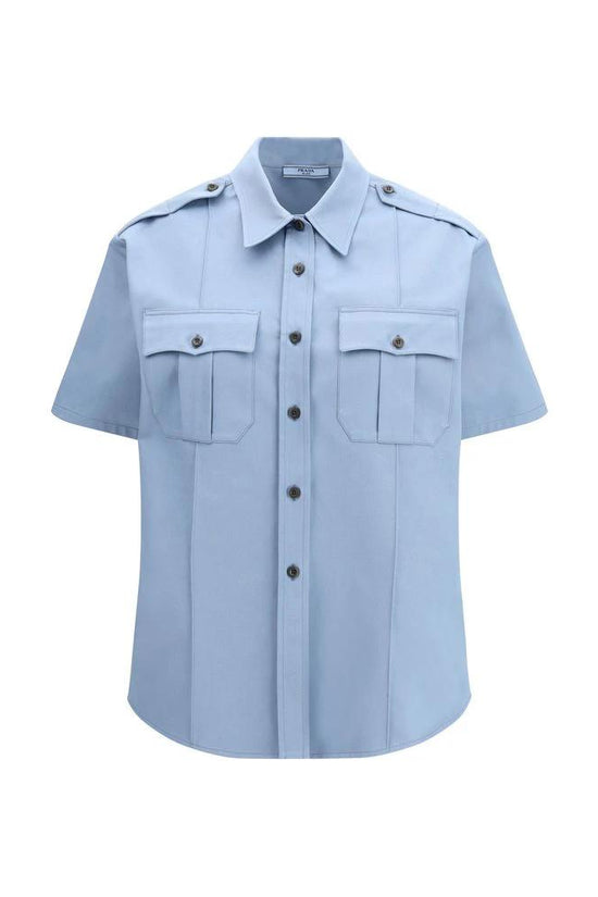 Prada Blaues Baumwoll-Kurzarmhemd by Prada