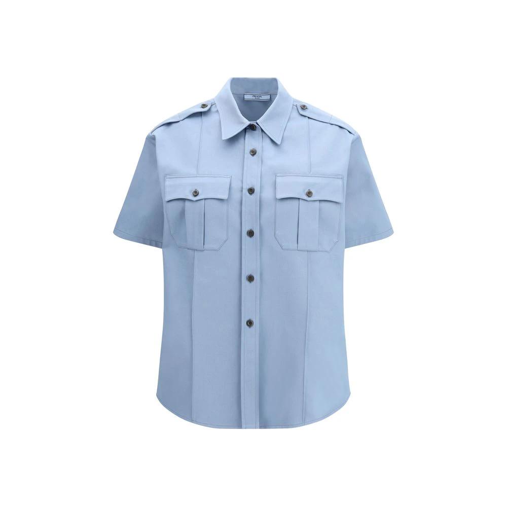 Prada Blaues Baumwoll-Kurzarmhemd by Prada
