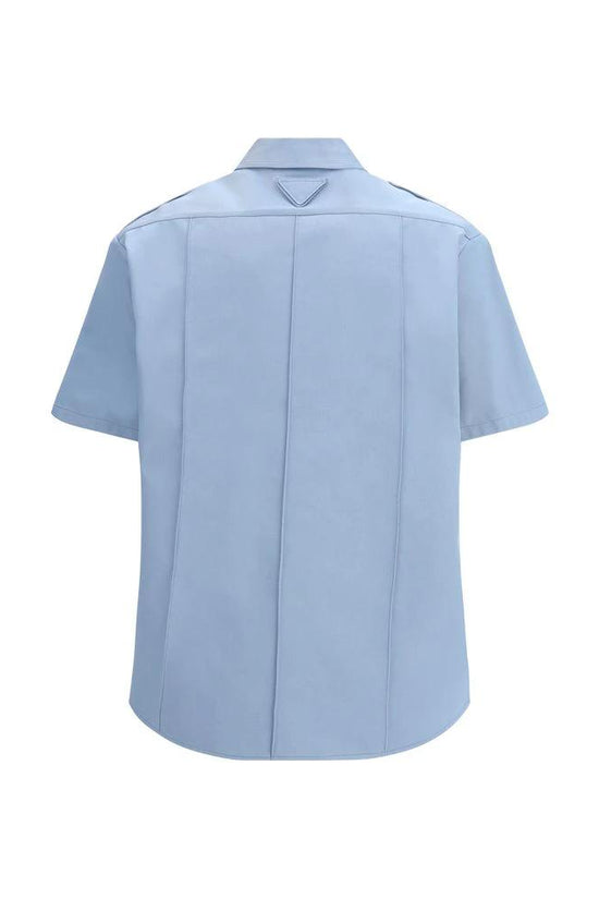 Prada Blaues Baumwoll-Kurzarmhemd by Prada