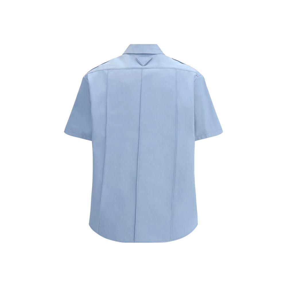 Prada Blaues Baumwoll-Kurzarmhemd by Prada