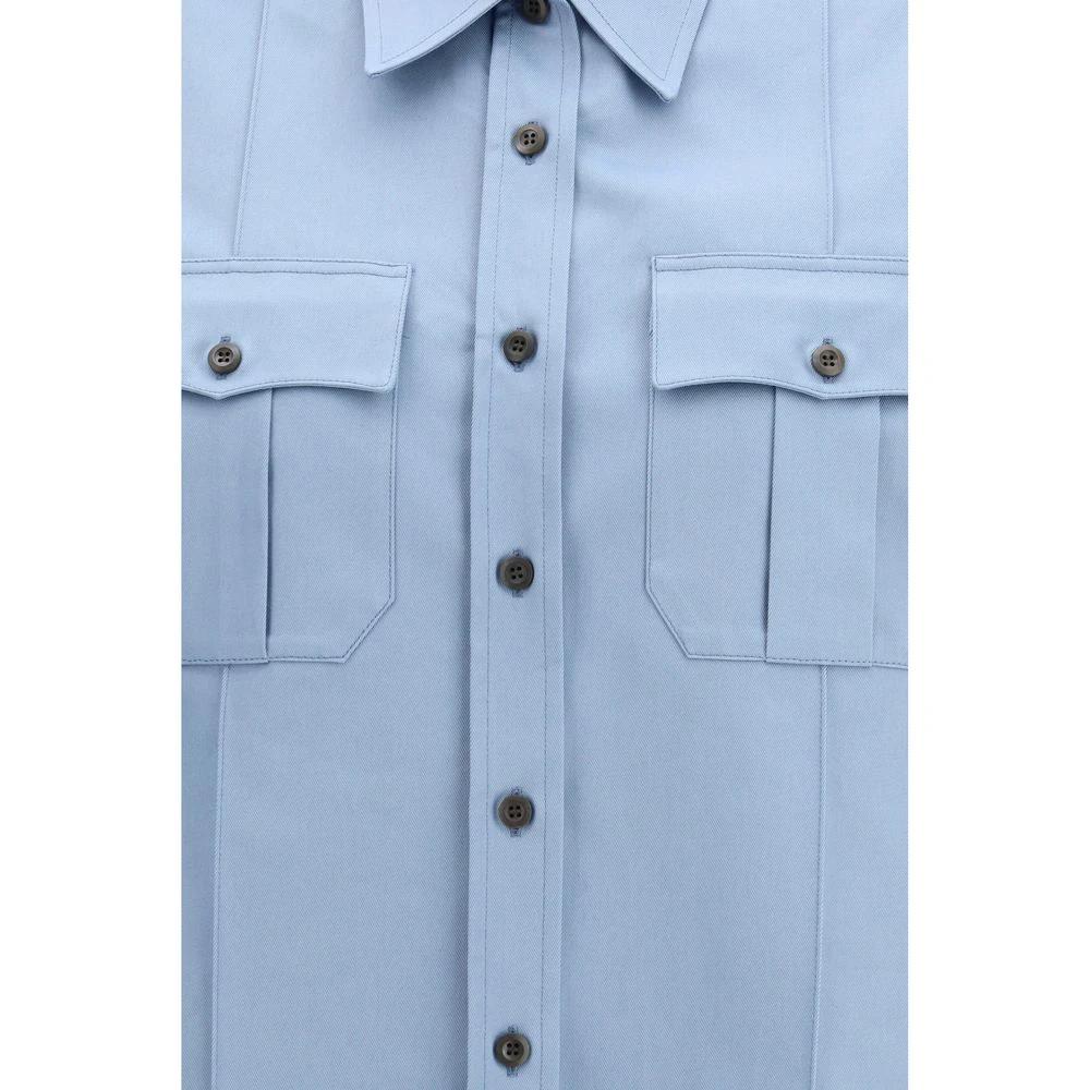 Prada Blaues Baumwoll-Kurzarmhemd by Prada