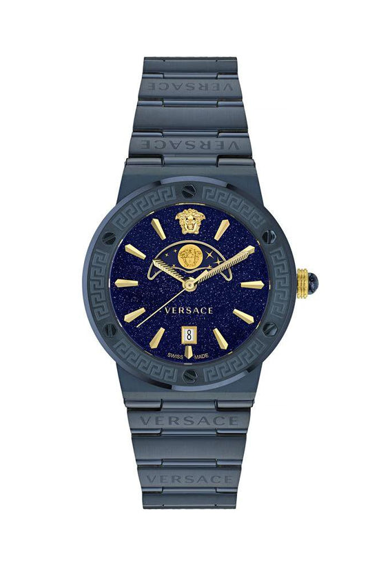 Versace Blaue Edelstahl-Kleideruhr by Versace