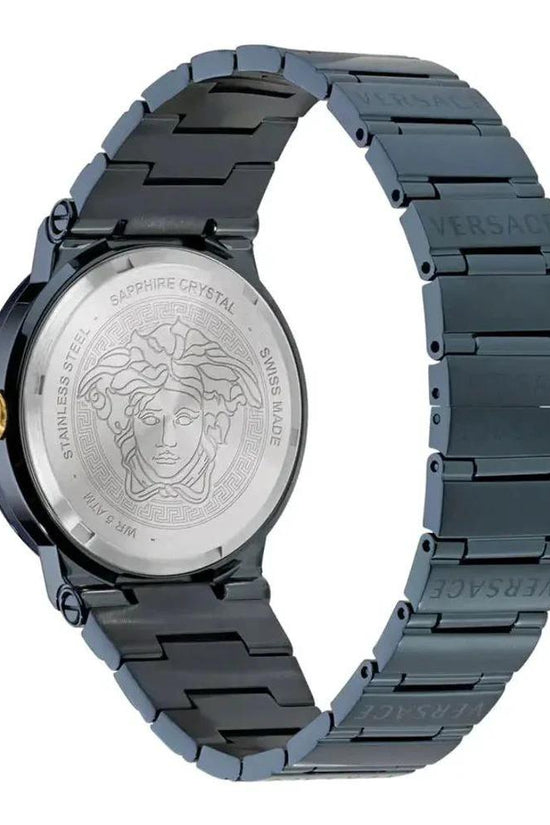 Versace Blaue Edelstahl-Kleideruhr by Versace