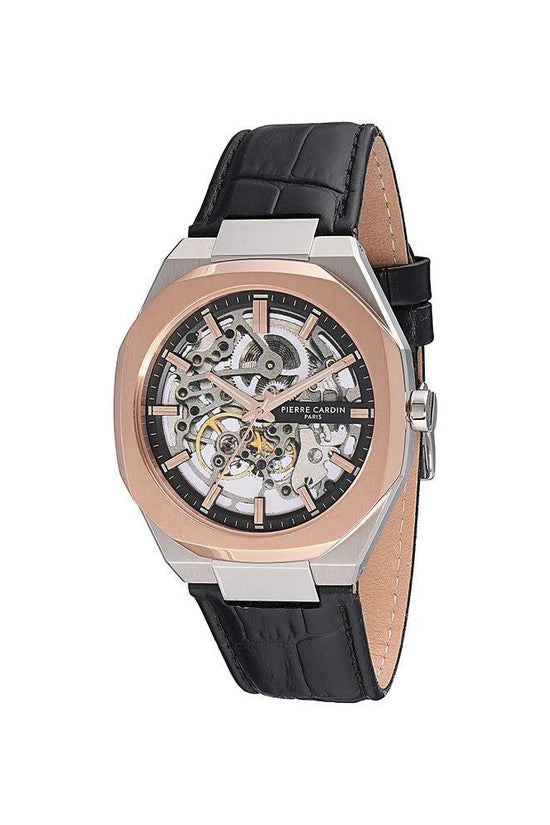 Pierre Cardin Schwarze Lederkleid-Uhr by Pierre Cardin