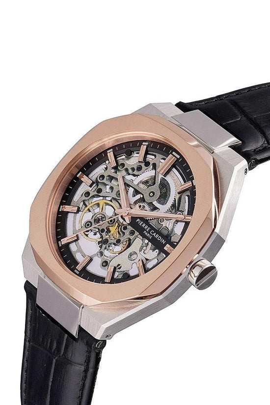 Pierre Cardin Schwarze Lederkleid-Uhr by Pierre Cardin