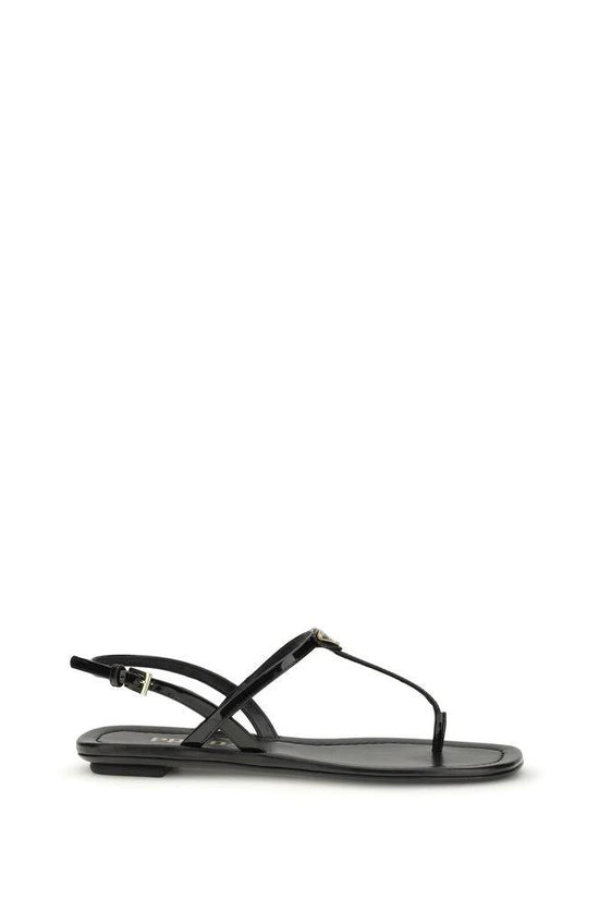 Prada Schwarze Bos Taurus Kalbsleder-Flip-Flop-Sandalen by Prada