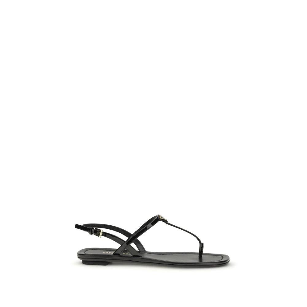 Prada Schwarze Bos Taurus Kalbsleder-Flip-Flop-Sandalen by Prada