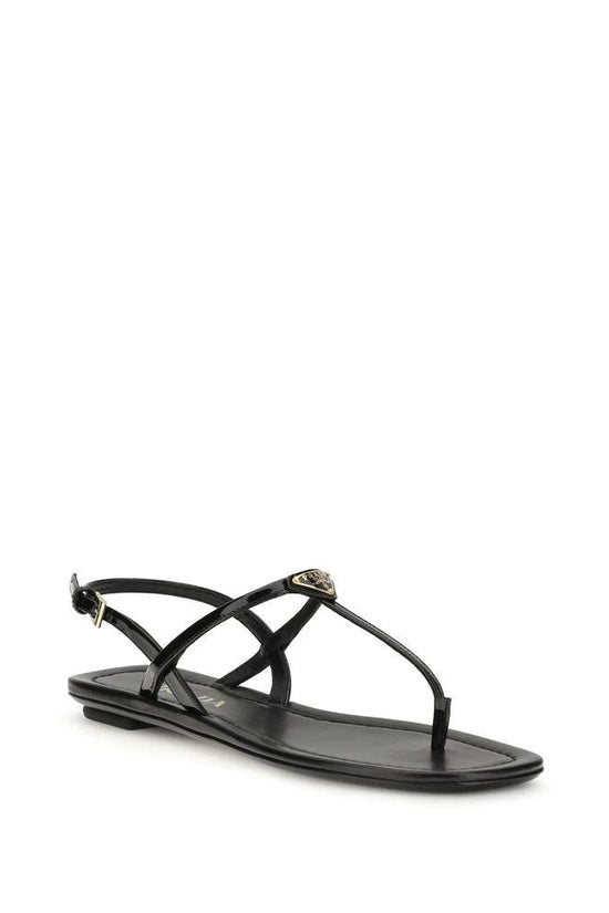 Prada Schwarze Bos Taurus Kalbsleder-Flip-Flop-Sandalen by Prada