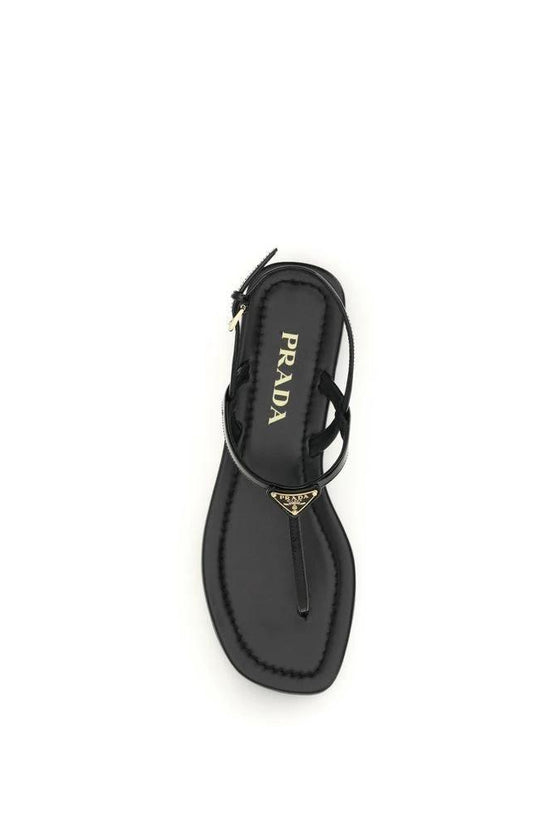 Prada Schwarze Bos Taurus Kalbsleder-Flip-Flop-Sandalen by Prada