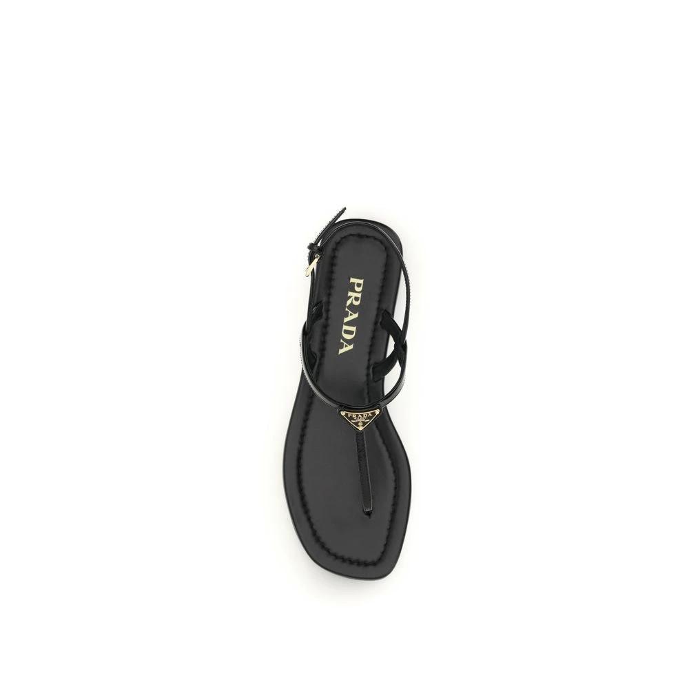 Prada Schwarze Bos Taurus Kalbsleder-Flip-Flop-Sandalen by Prada