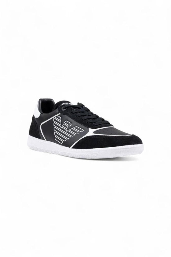 EA7 Emporio Armani Schwarze und weiße Leder-Sneaker im Athletic-Stil by EA7 Emporio Armani