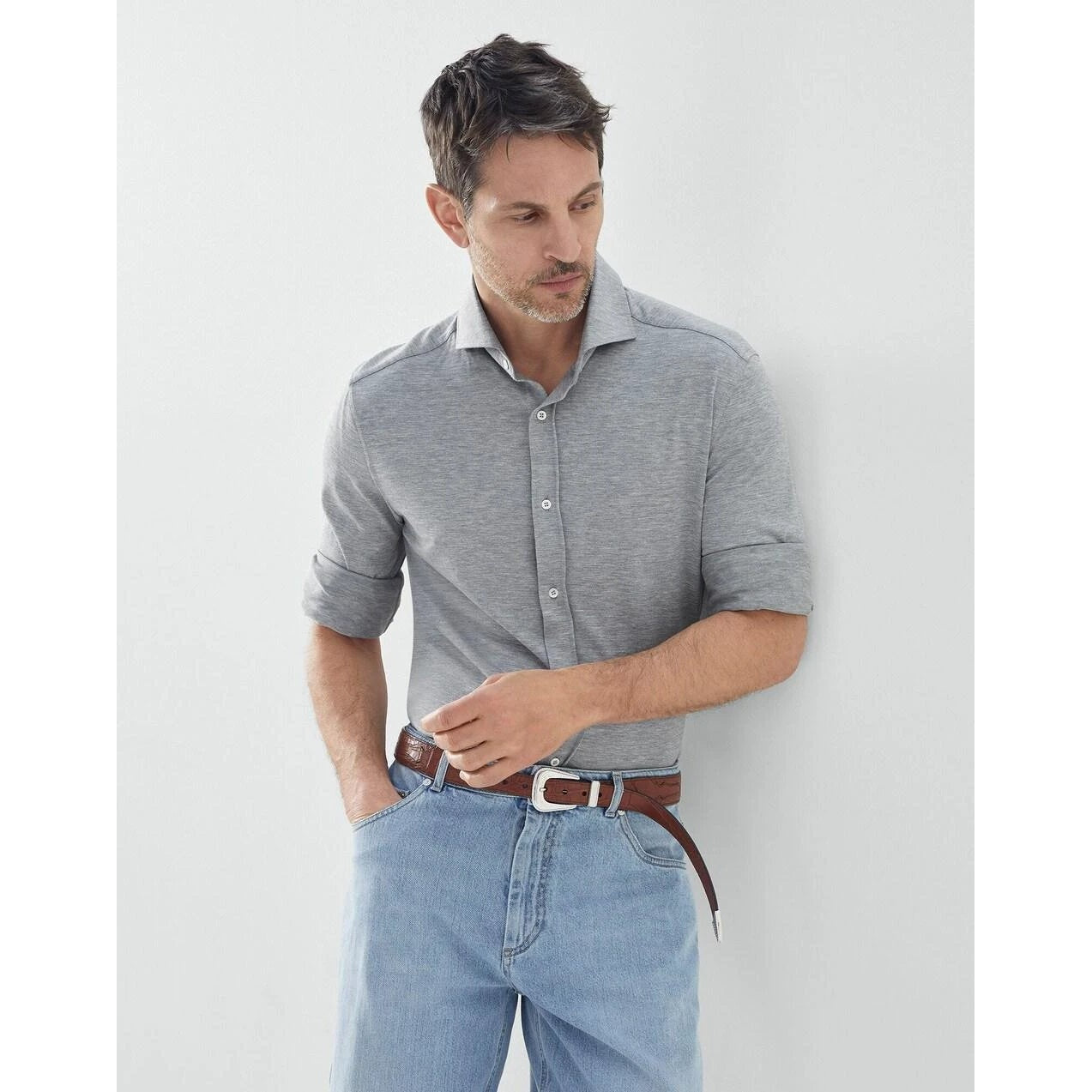 Brunello Cucinelli Grauer Seidenmantel by Brunello Cucinelli