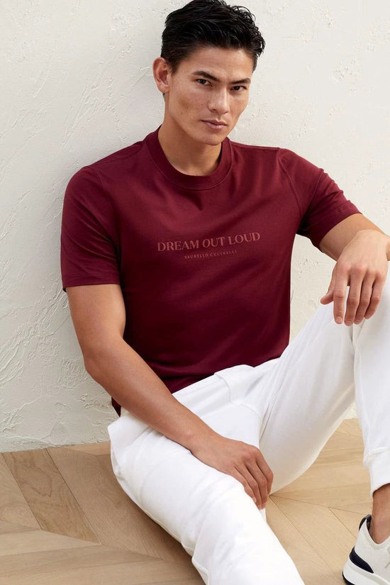 Brunello Cucinelli Burgunderfarbenes Baumwoll-T-Shirt by Brunello Cucinelli