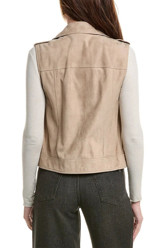 Brunello Cucinelli Beige Leather Jacket by Brunello Cucinelli
