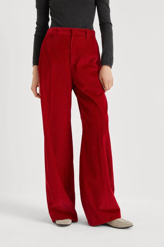 Brunello Cucinelli Rote Baumwollhose mit ausgestelltem Bein by Brunello Cucinelli