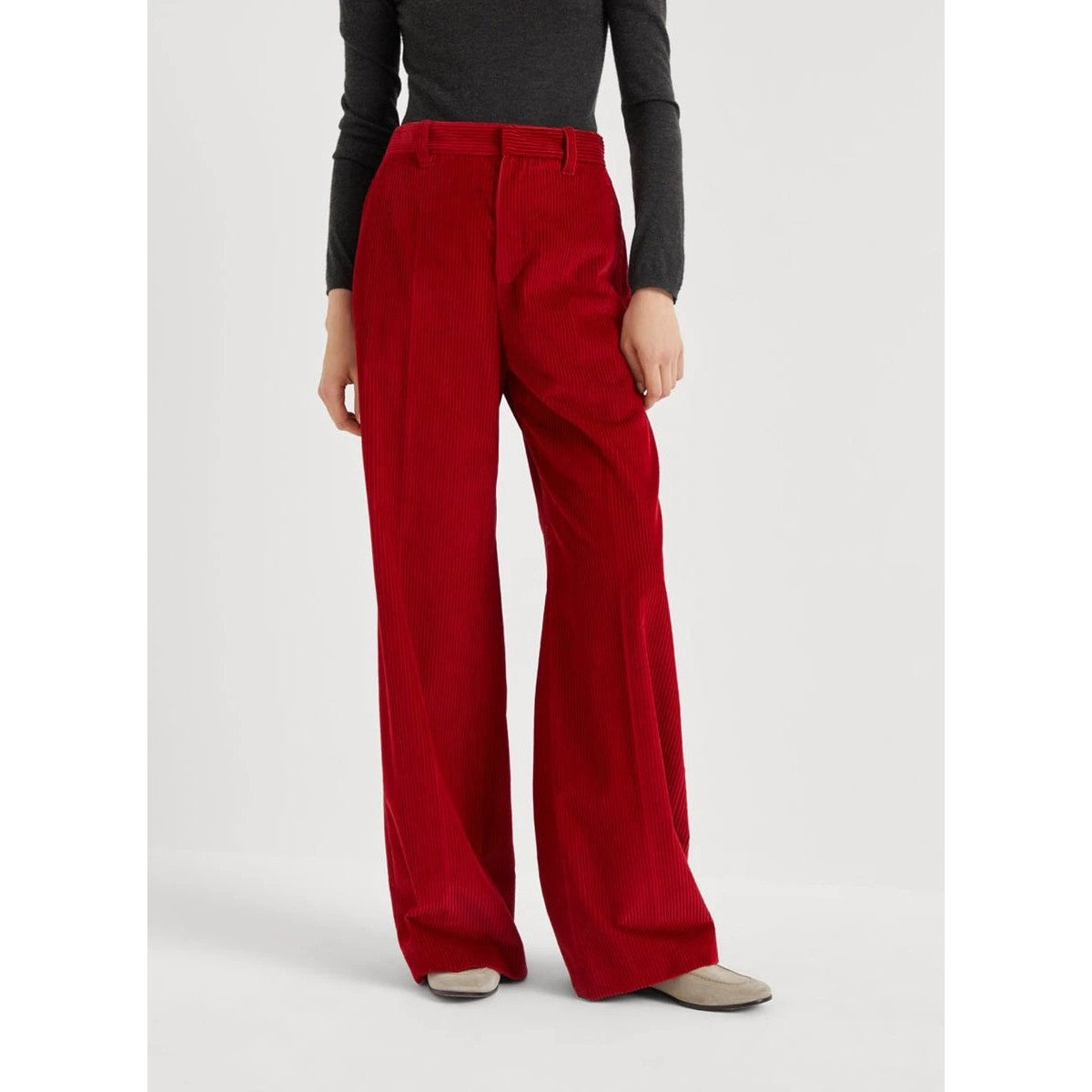 Brunello Cucinelli Rote Baumwollhose mit ausgestelltem Bein by Brunello Cucinelli