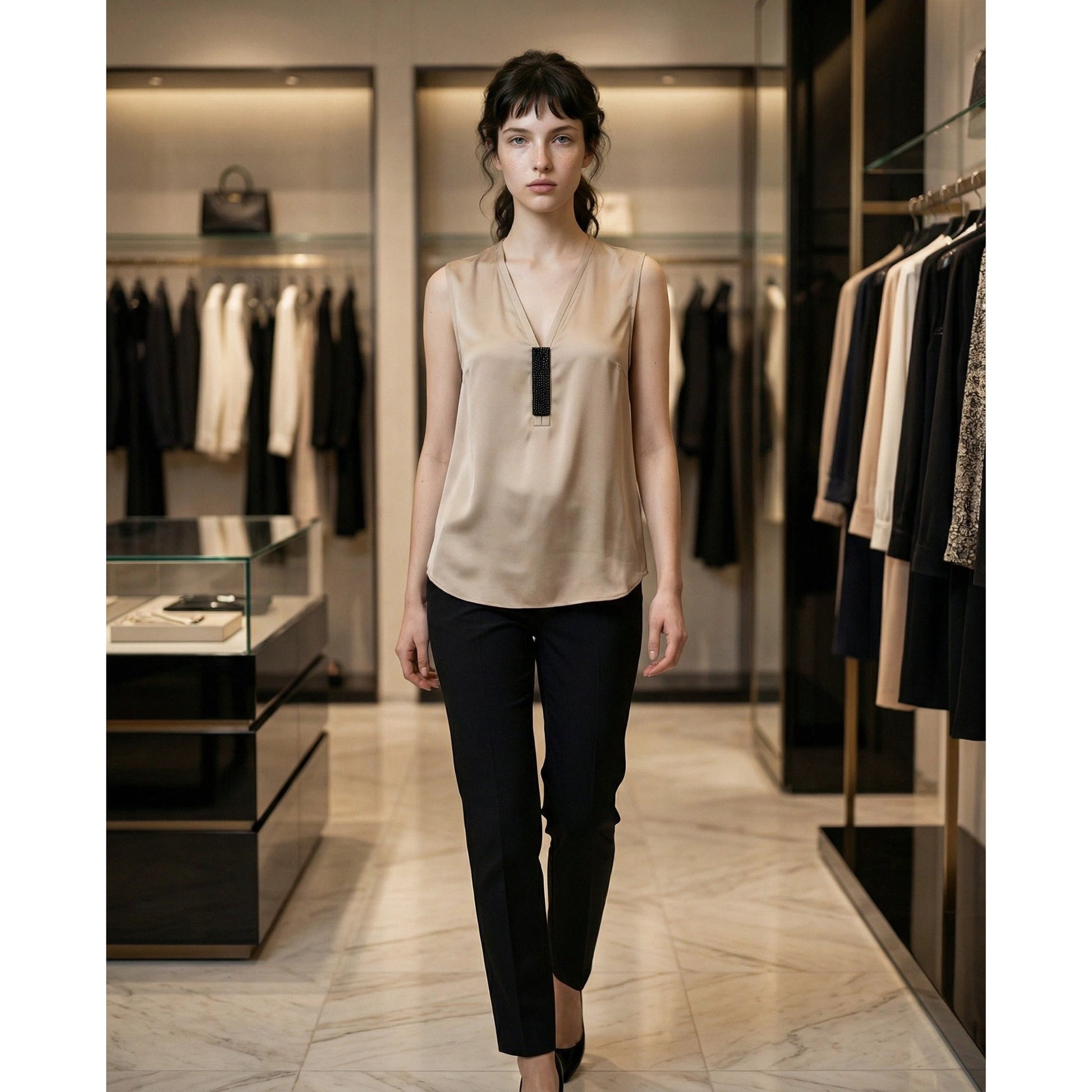 Brunello Cucinelli Beige Seidentops by Brunello Cucinelli
