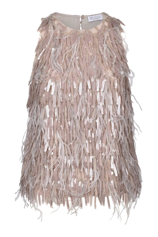 Brunello Cucinelli Cucinelli Beiges Seiden-Cocktailkleid by Brunello Cucinelli Cucinelli