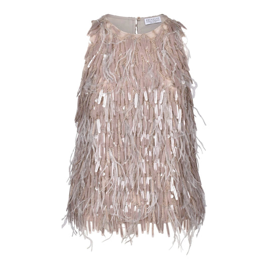 Brunello Cucinelli Cucinelli Beiges Seiden-Cocktailkleid by Brunello Cucinelli Cucinelli