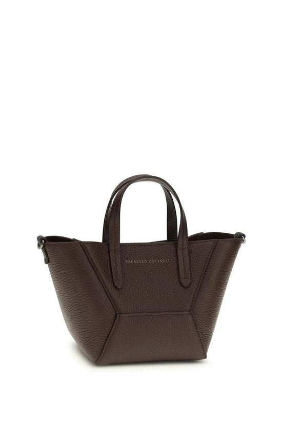 Brunello Cucinelli Bordeaux Calf Leather Bos Taurus Schultertasche by Brunello Cucinelli