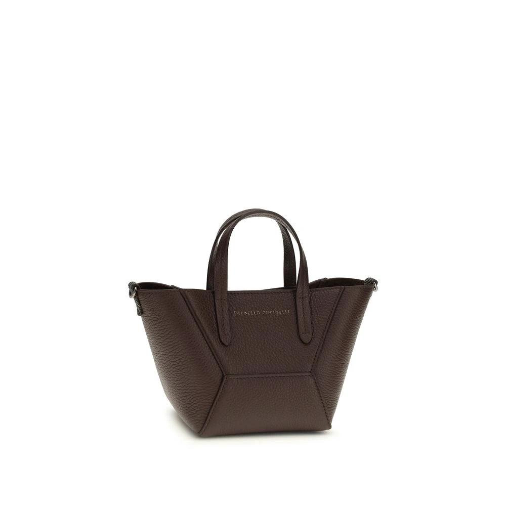 Brunello Cucinelli Bordeaux Calf Leather Bos Taurus Schultertasche by Brunello Cucinelli