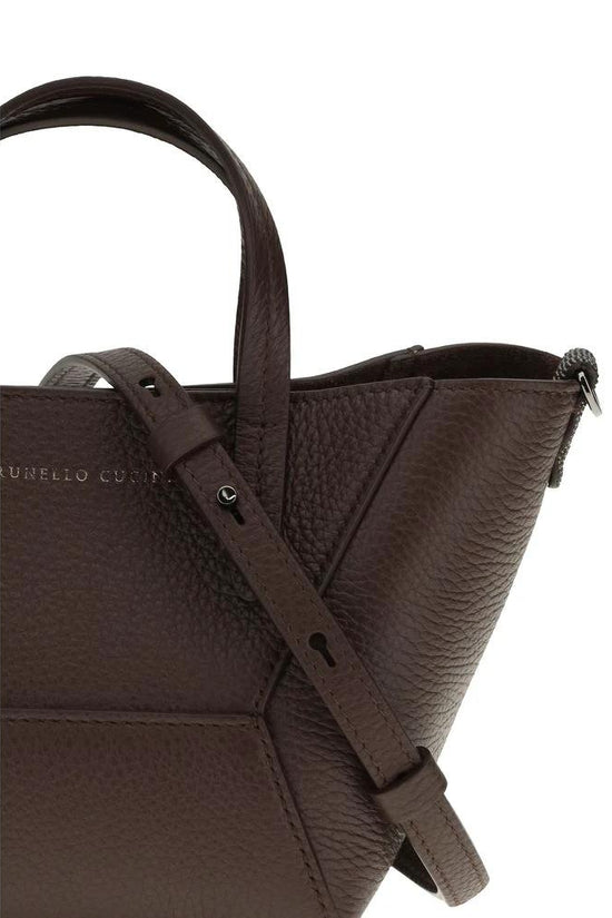 Brunello Cucinelli Bordeaux Calf Leather Bos Taurus Schultertasche by Brunello Cucinelli
