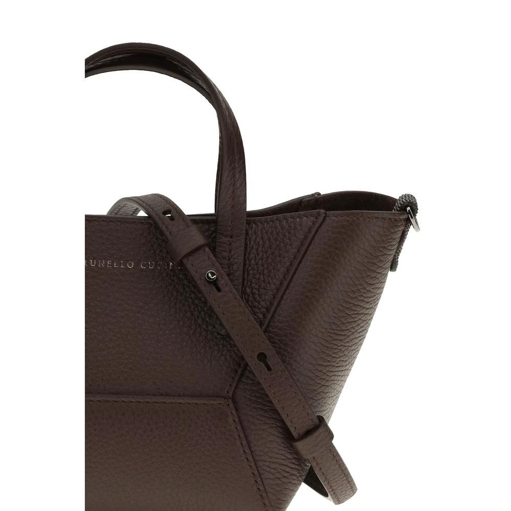 Brunello Cucinelli Bordeaux Calf Leather Bos Taurus Schultertasche by Brunello Cucinelli
