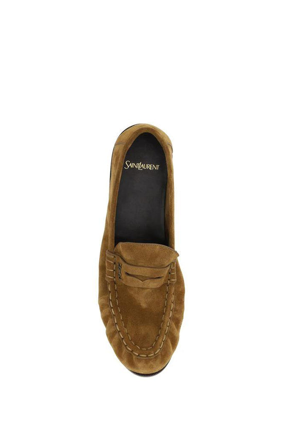 Saint Laurent Braune Kalbsleder Bos Taurus Loafer zum Hineinschlüpfen by Saint Laurent
