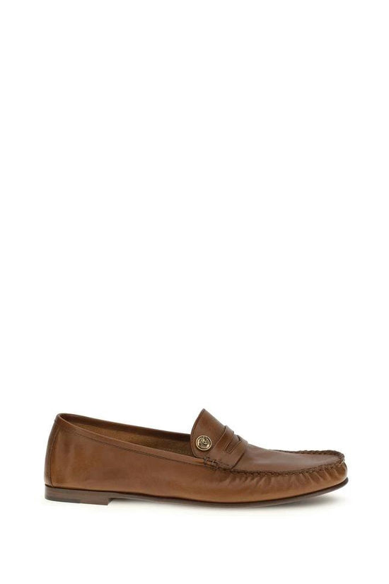 Versace Braune Kalbsleder Bos Taurus Slipper-Loafer by Versace