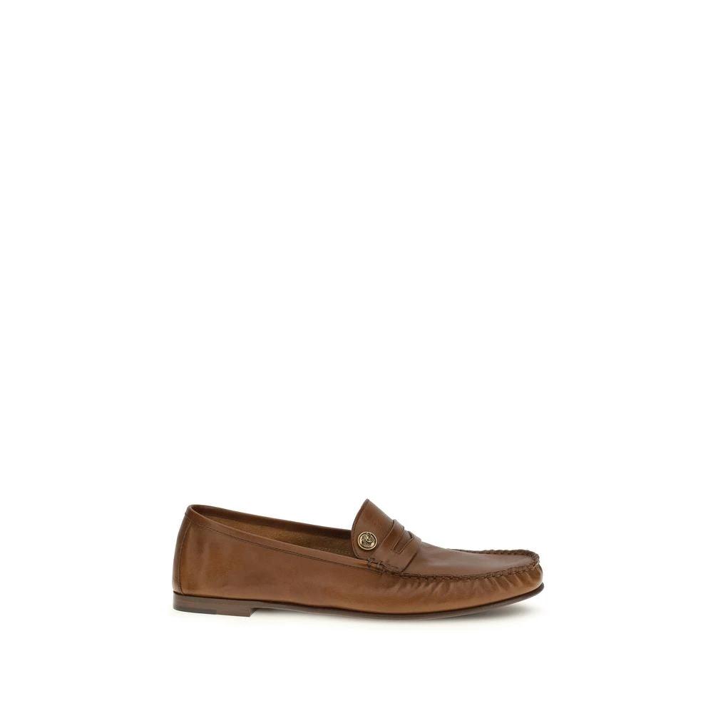 Versace Braune Kalbsleder Bos Taurus Slipper-Loafer by Versace
