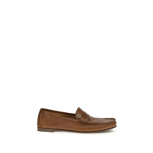 Versace Braune Kalbsleder Bos Taurus Slipper-Loafer by Versace