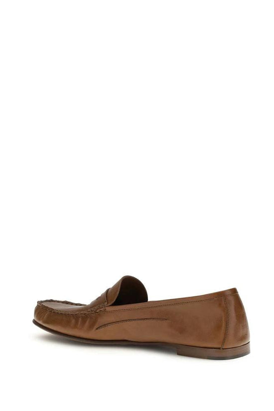 Versace Braune Kalbsleder Bos Taurus Slipper-Loafer by Versace