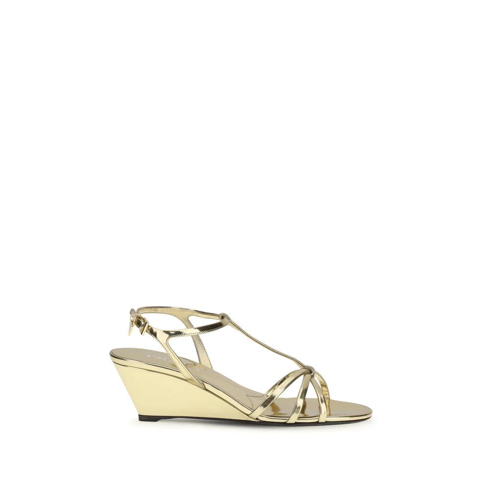 Prada Gold Calf Leather Bos Taurus Keilabsatz-Sandalen by Prada