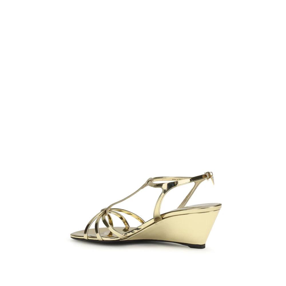 Prada Gold Calf Leather Bos Taurus Keilabsatz-Sandalen by Prada